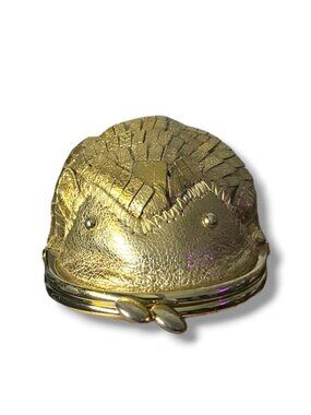 VHTF kate spade Gold Metallic Fringe Hedgehog Kiss-lock coin purse / Clutch RARE
